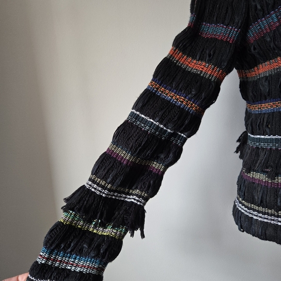 Ecru Multicolor Knit and Fringe Blazer. Size Small - Picture 4 of 15